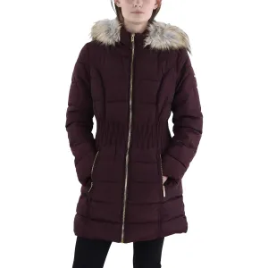 Womens Faux Fur Trim Hooded Puffer Jacket