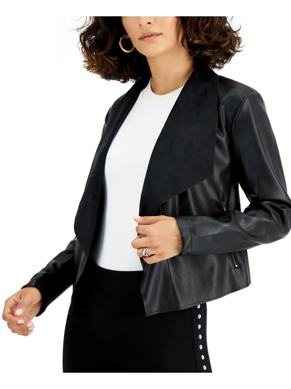 Womens Faux Leather Cropped Motorcycle Jacket