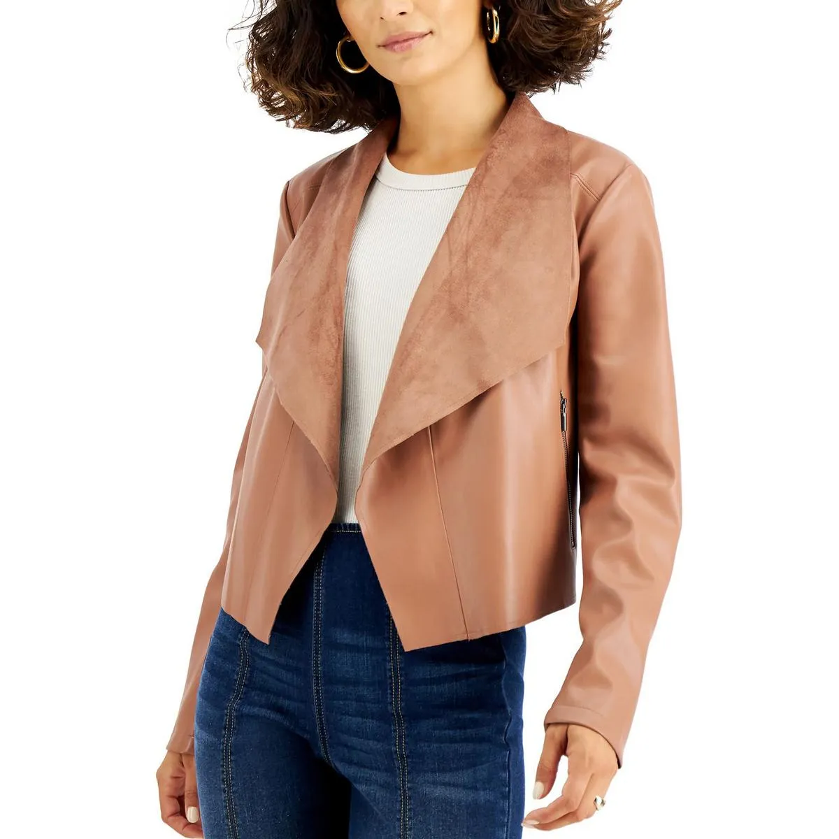 Womens Faux Leather Cropped Motorcycle Jacket