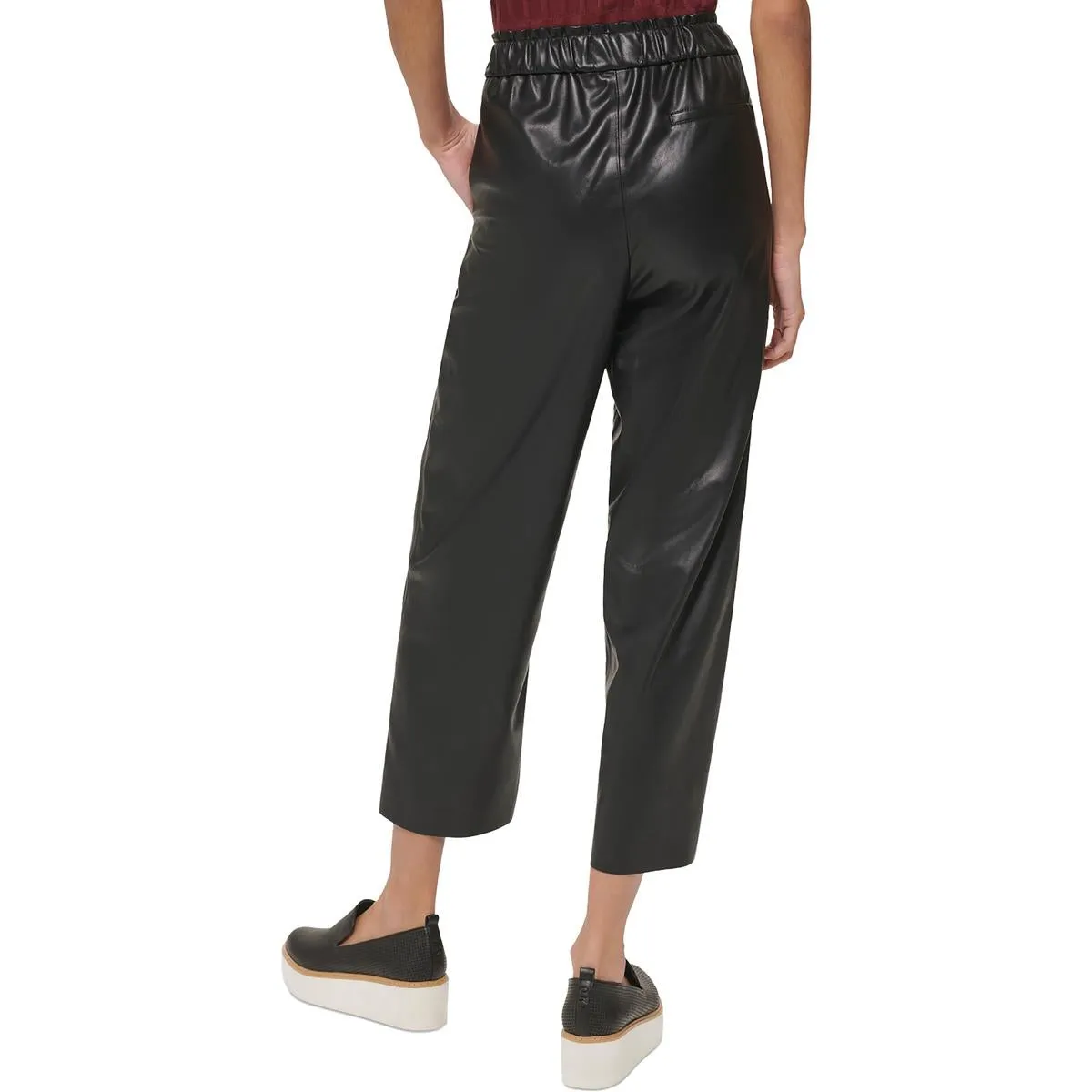 Womens Faux Leather High Rise Cropped Pants