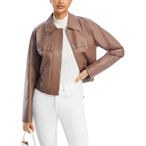 Womens Faux Leather Long Sleeve Bomber Jacket