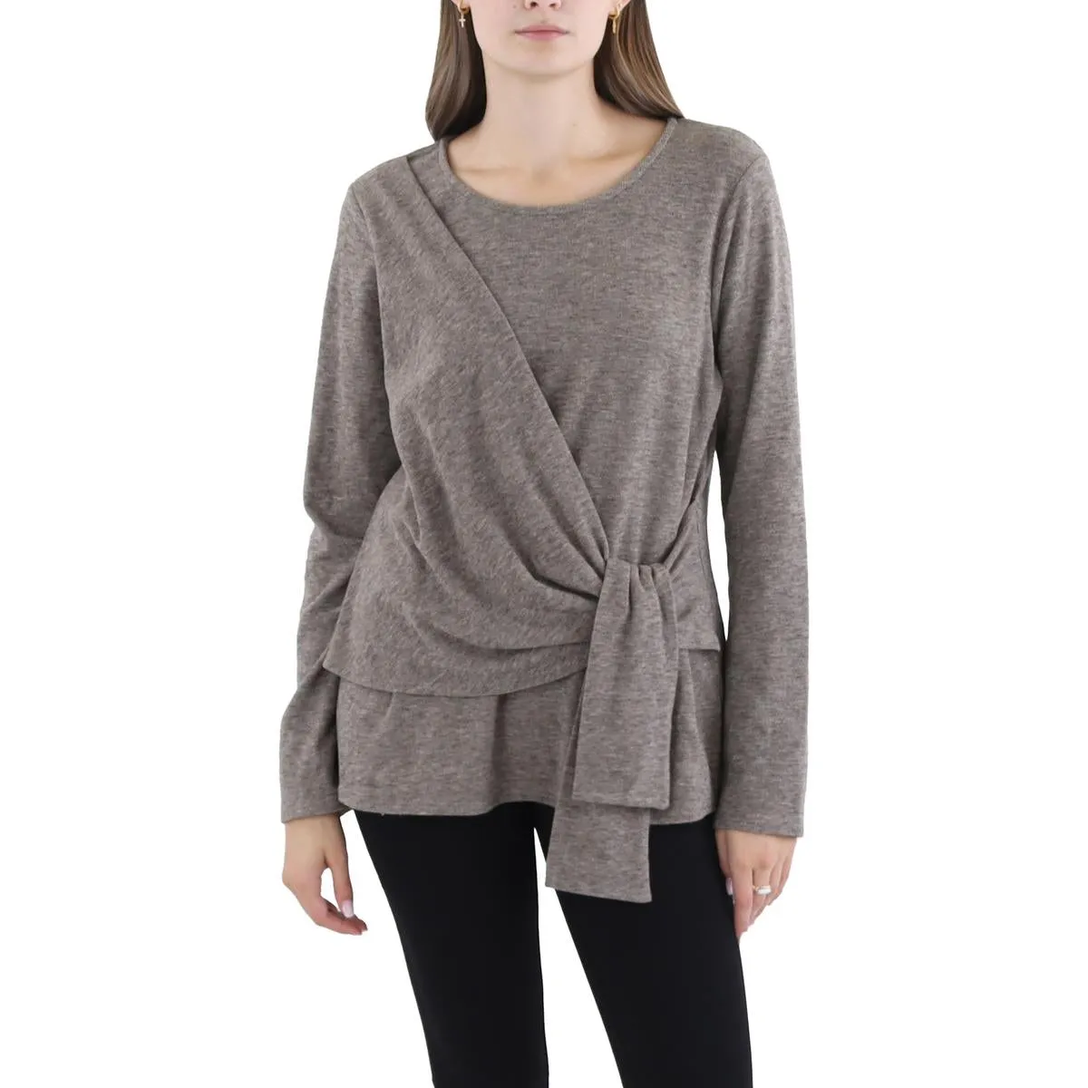 Womens Fleece Drape Front Pullover Sweater