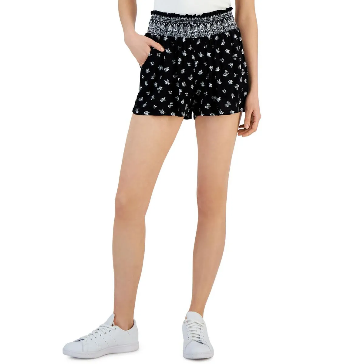 Womens Floral Gathered Casual Shorts