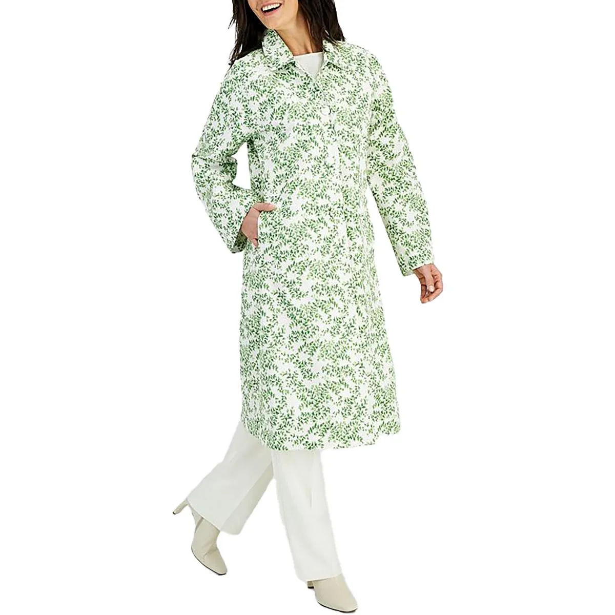 Womens Floral Print Long Raincoat