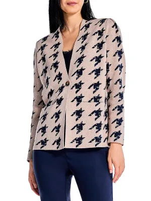 Womens Houndstooth One Button Cardigan Sweater
