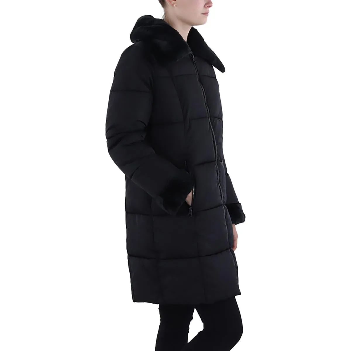 Womens Insulated Faux Fur Trim Puffer Jacket