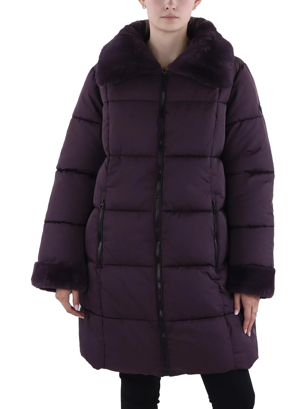 Womens Insulated Faux Fur Trim Puffer Jacket