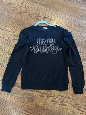 Women's It's My Birthday Puff Sleeve Sweatshirt In Black