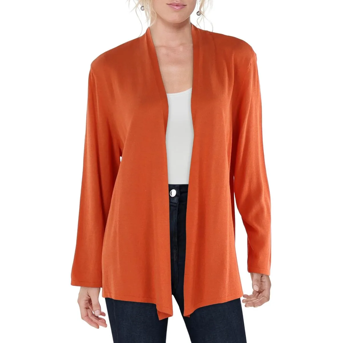Womens Open Front Three Quarter Sleeve Cardigan Sweater