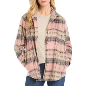 Womens Plaid Collared Shirt Jacket