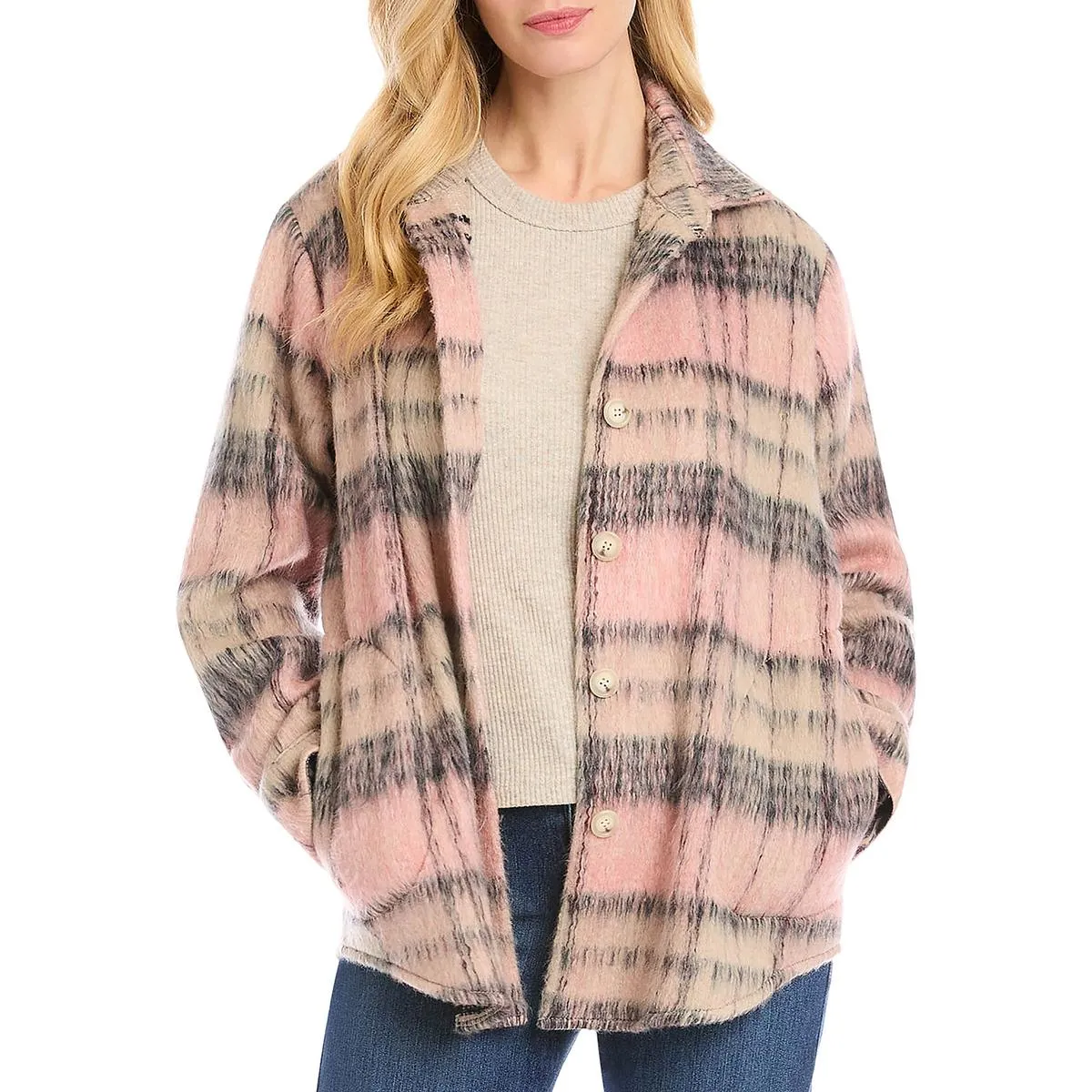 Womens Plaid Collared Shirt Jacket