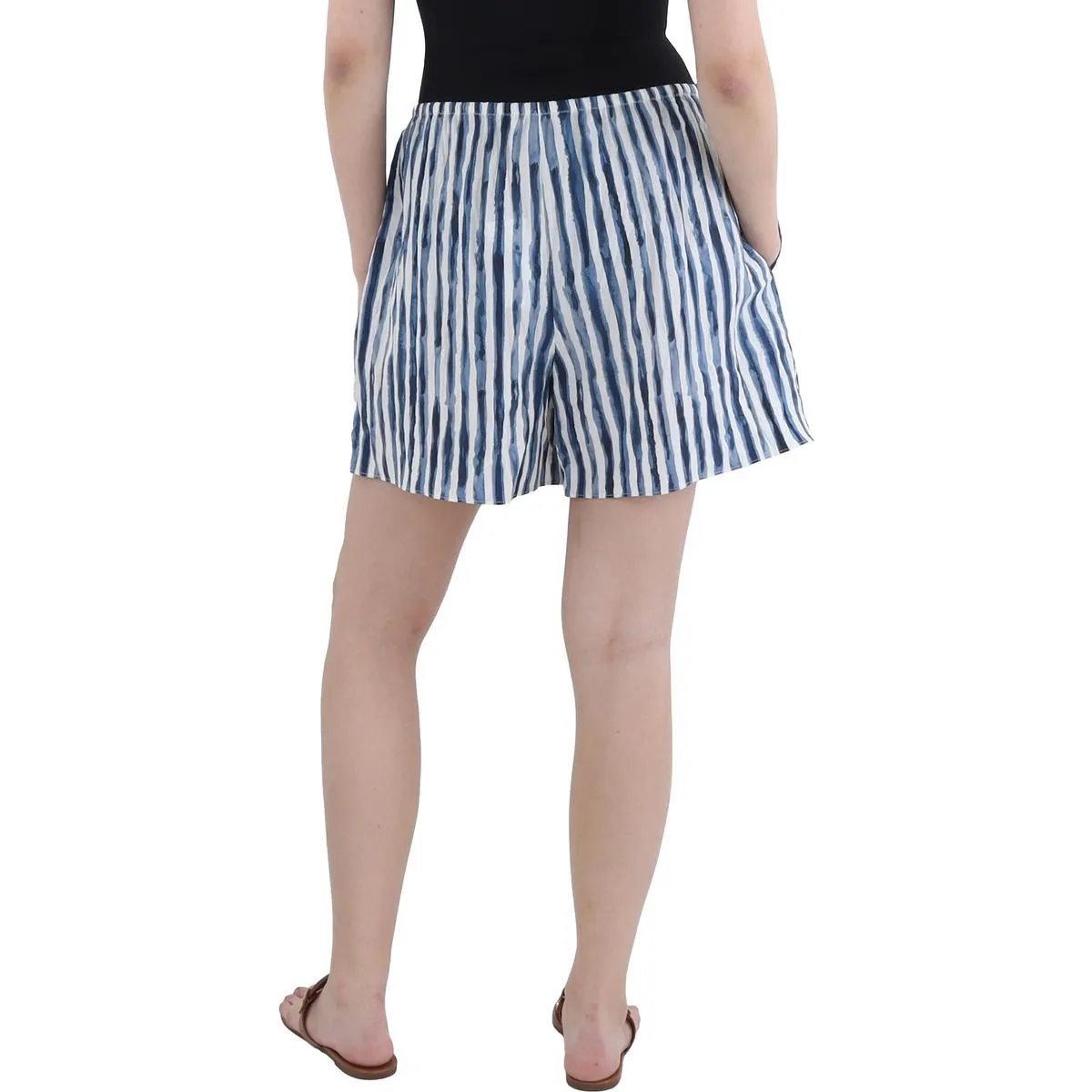 Womens Striped Elastic Waist Casual Shorts