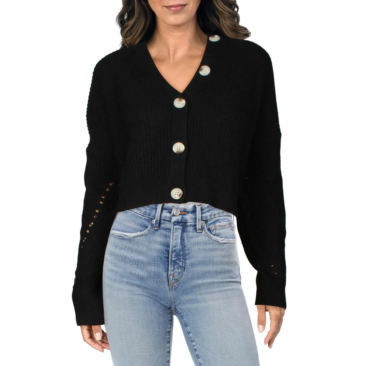 Womens V-Neck Cropped Cardigan Sweater