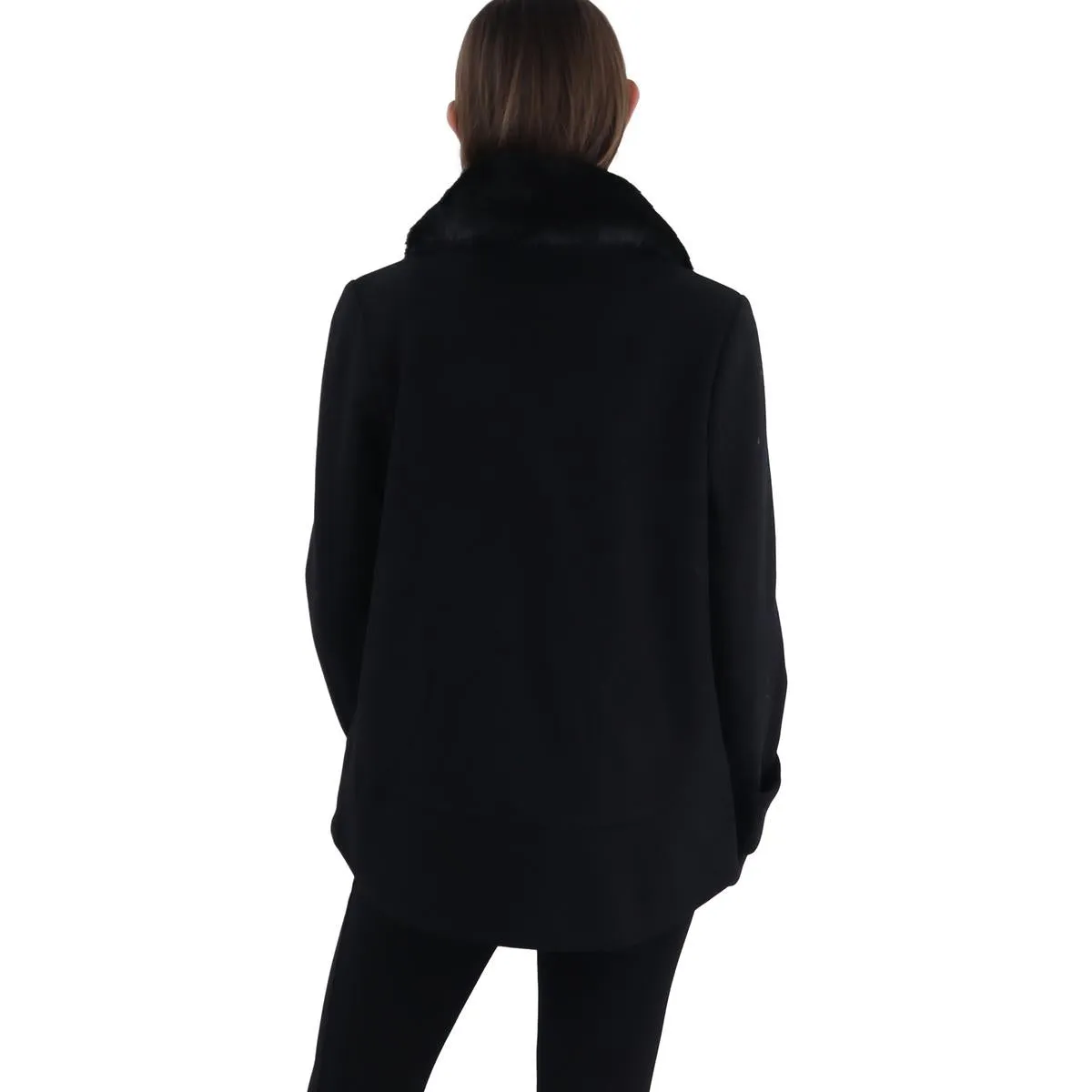 Womens Wool Blend Faux Fur Trim Motorcycle Jacket