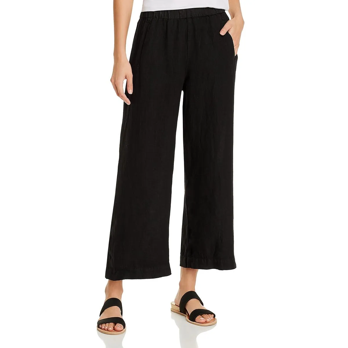 Womens Woven Linen Cropped Pants