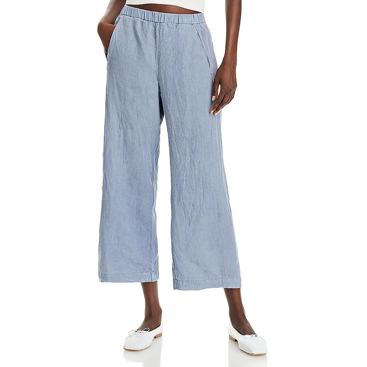 Womens Woven Linen Cropped Pants