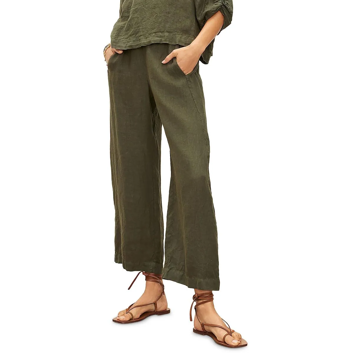 Womens Woven Linen Cropped Pants