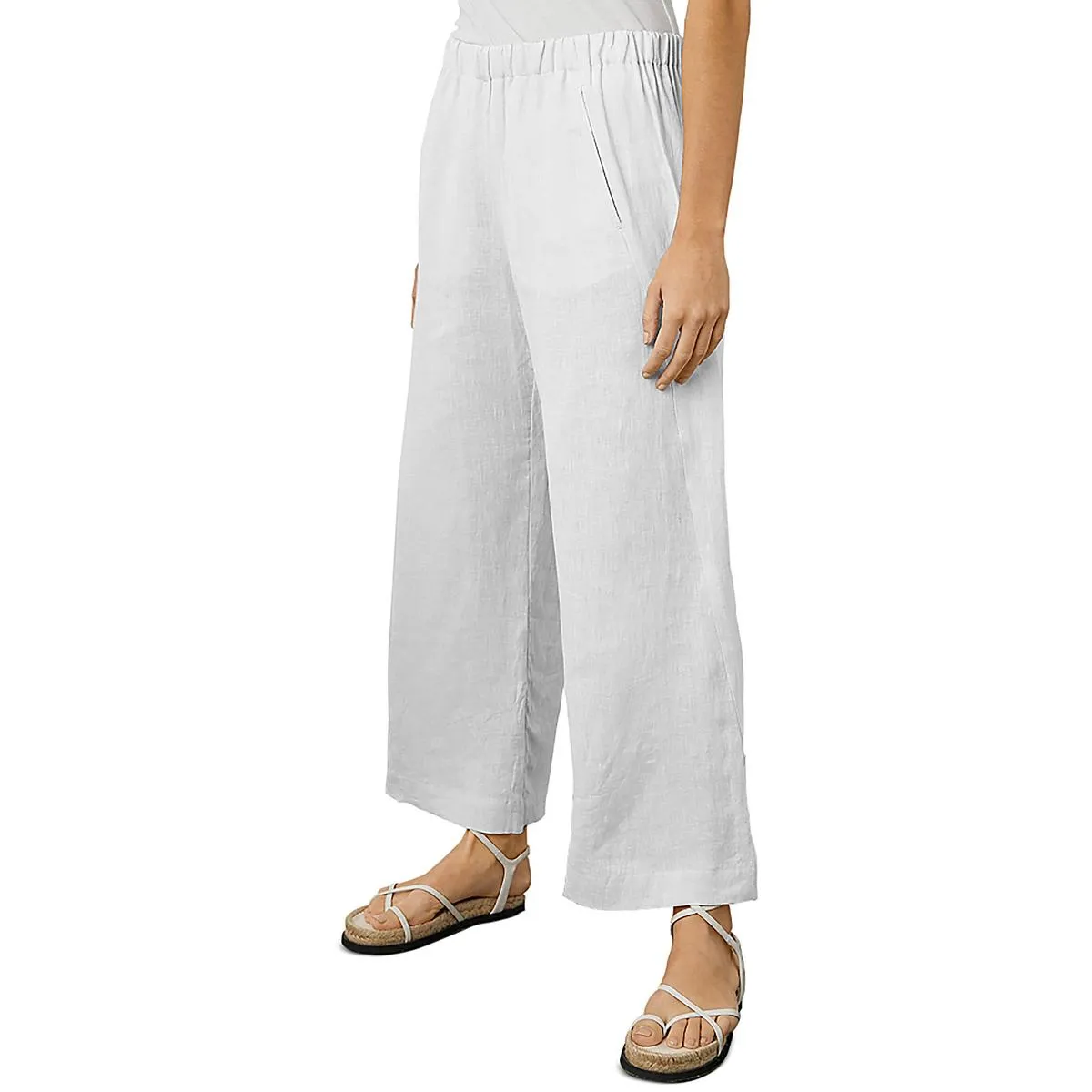 Womens Woven Linen Cropped Pants